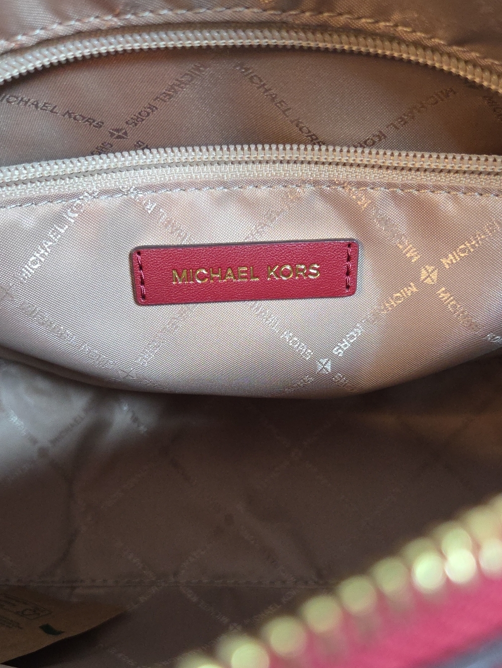 MICHAEL KORS Jet Set Medium Metallic Logo Debossed Duffle/Satchel Cherry NWT - Picture 8 of 10